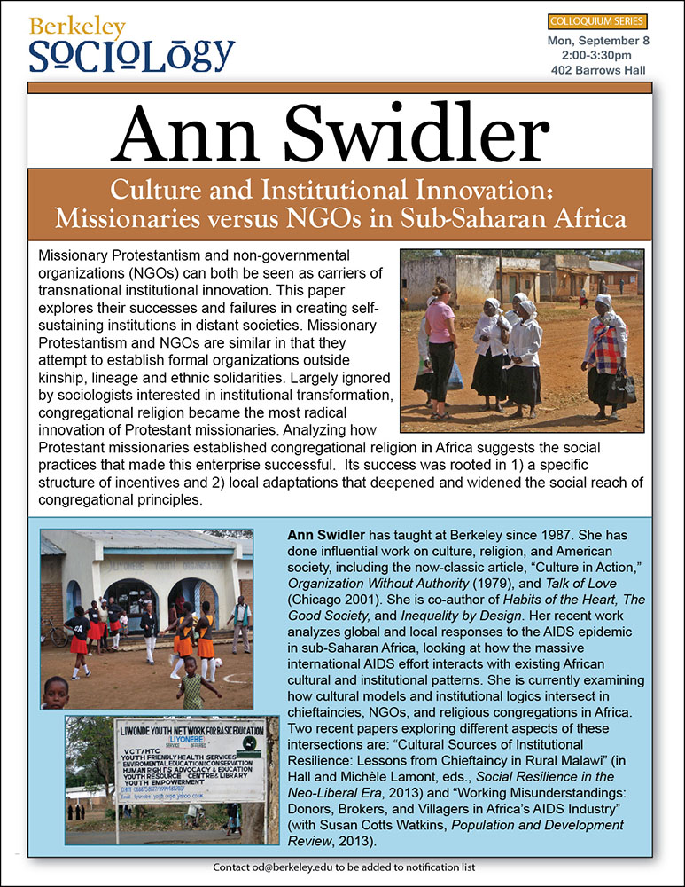Culture and Institutional Innovation: Missionaries versus NGOs in Sub-Saharan Africa talk flyer